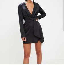 Pretty little thing black satin dress, long sleeve size 6 worn couple times