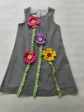 Bonnie Jean Girls Vintage Dress Size 6 Blk/Wht Gingham Garden Party Flowers