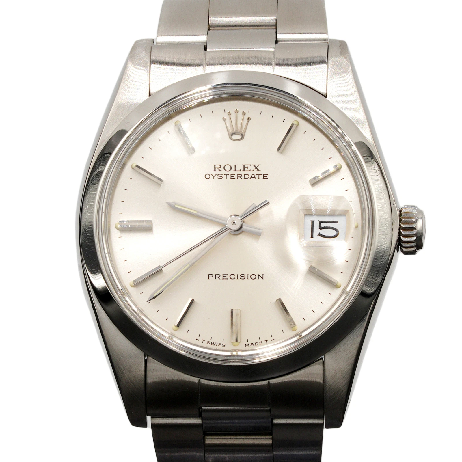 Rolex — Rolex Oysterdate Mens Stainless Steel Watch Oyster Band Silver Dial 6694