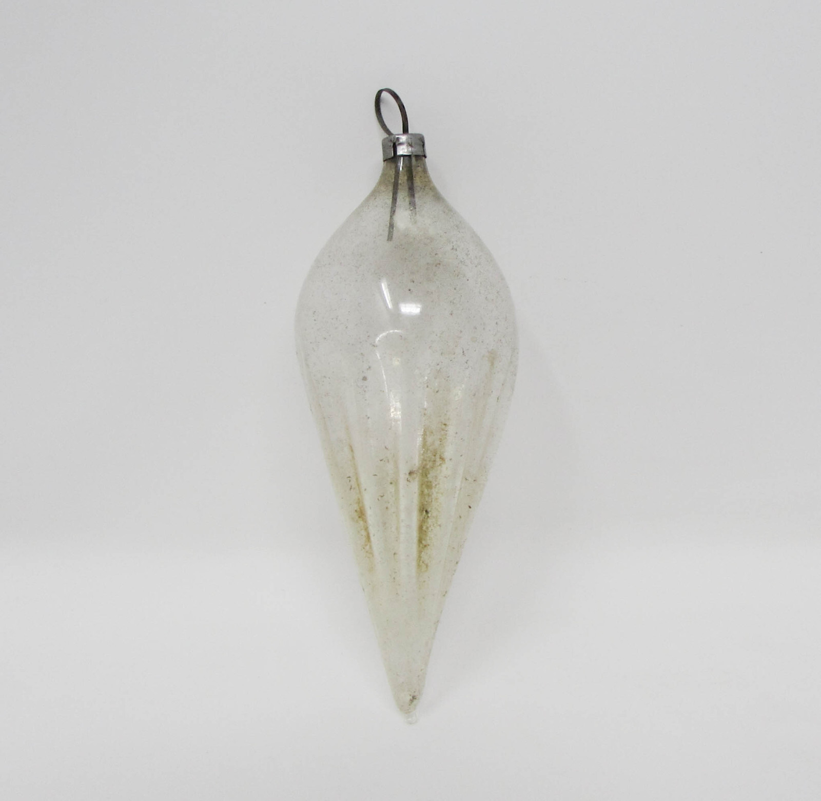 Vintage Antique Hand Blown Glass Fluted Teardrop Christmas Ornament 3
