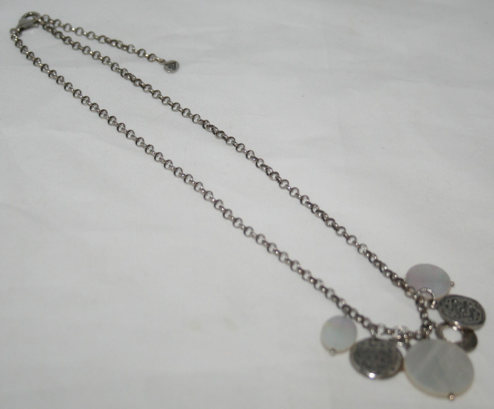 Silpada Oxidized Mother-of-Pearl Circle Charm Sterling Silver Necklace N1830