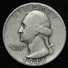 1948-S Washington SILVER Quarter - Circulated - Complete Your Album!