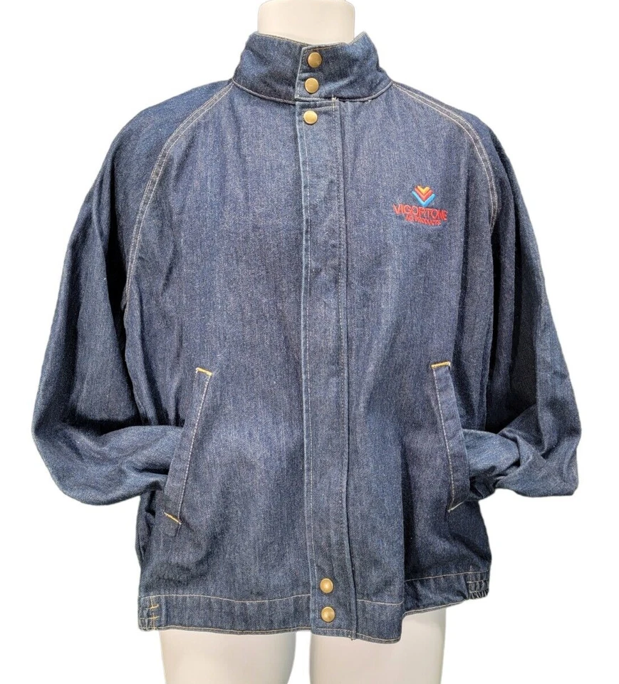 VTG Swingster Vigortone Racer Bomber Blue Jean Denim Jacket Cotton USA L - Image 3 of 4