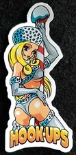 HOOK UPS STICKER VINTAGE "SEXY ESKIMO DANCER" 2 1/4 X 5 1/8" GLOSSY 