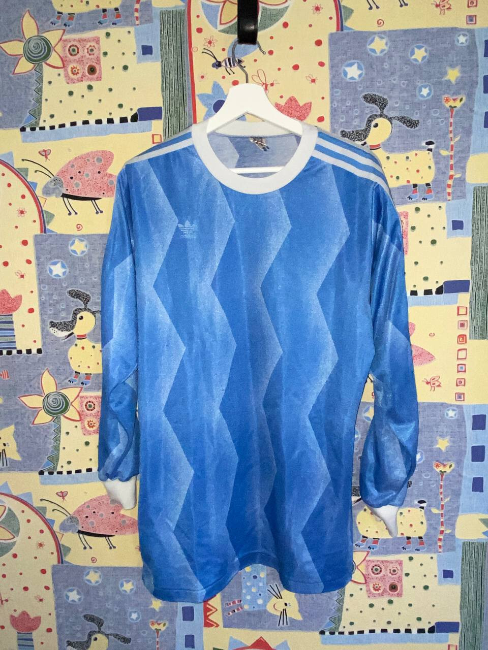 ADIDAS RARE FOOTBALL SHIRT LONGSLEEVE JERSEY VINTAGE 1980S BLUE