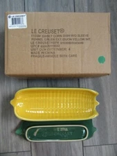LE CREUSET SWEET CORN DISH, FENNEL GREEN/DIJON YELLOW, NIB