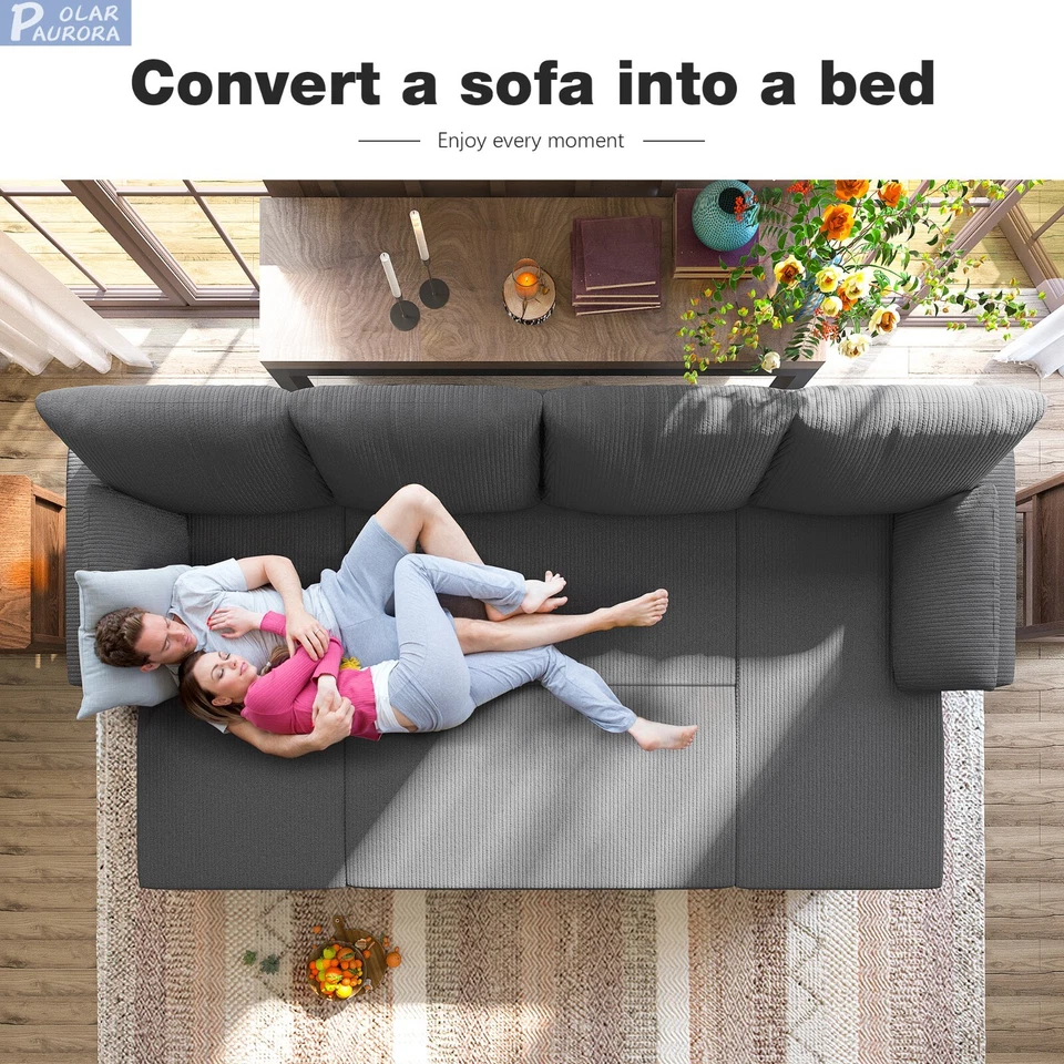 Sofá cama de pana, sofá cama extraíble con chaise de almacenamiento Foto 4 de 4