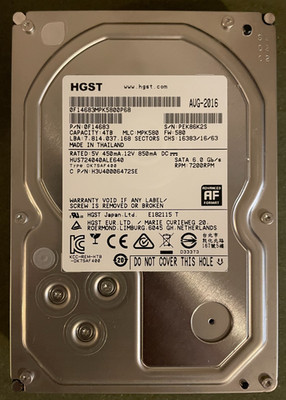 4TB HGST Ultrastar 7K4000 7200RPM, 3.5inch Hard Drive - Super Low Hours