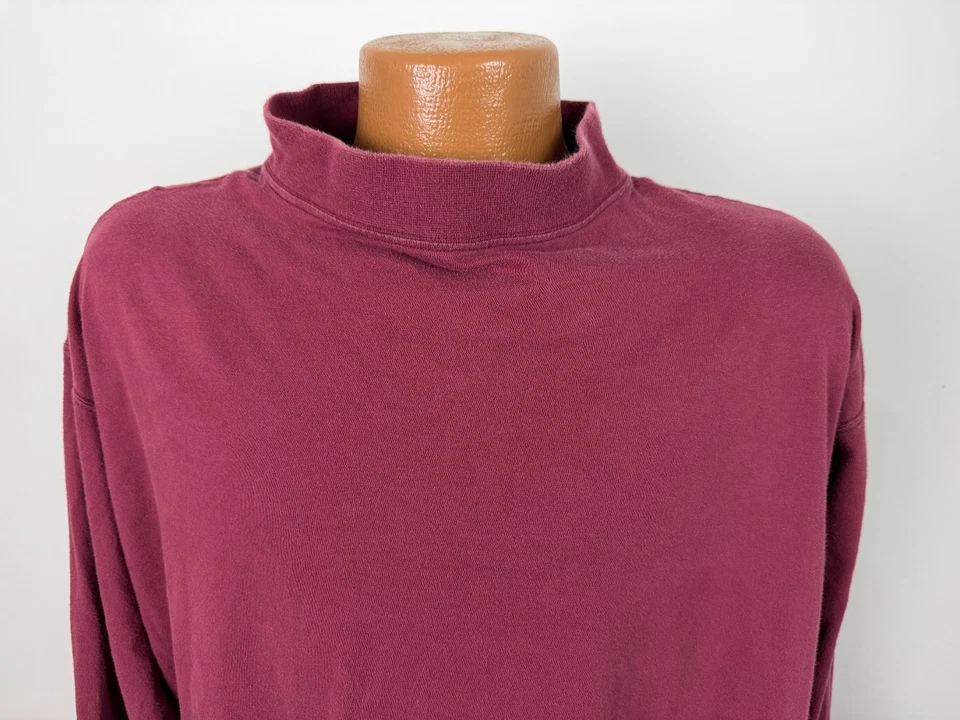 Vintage 90s Jockey Mock Neck Shirt Men XXL Faded Burgundy Minimal Outdoor Cotton - Image 2 of 4