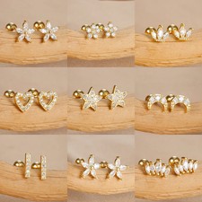 Heart Stud Earrings Simulated Zirconia Stainless Steel Cartilage Jewelry 2PCS