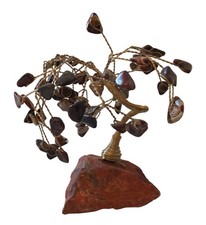 "Escultura de árbol de piedras preciosas de colección mocaita jaspe alambre base de piedra bonsái 3,5"""