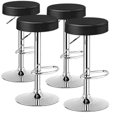 Costway Set of 4 Round Bar Stool Adjustable Swivel Pub Chair w/ Footrest Black