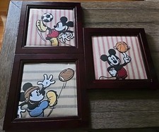 Disney Framed Picture Set Of 3 Mickey Mouse Baby Room Decor SPORTS FABRIC
