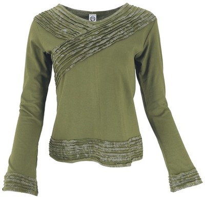 Langarmshirt Boho-chic, Hare Krishna Mantra Shirt - olivgrün
