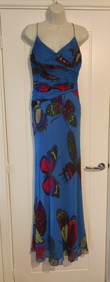 Vintage Y2K Gilar 100 % Seide Schmetterling Perlen Maxikleid UK10 Fee Boho Anlass