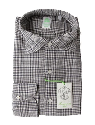 Finamore Napoli Gris Foncé Carreaux Chemise - Extra Slim - 15.75/40 - - Photo 1/4
