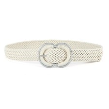 's Boho Woven Belt with Silver Buckle Cream Rope Braid Waist Belts for Dresse...