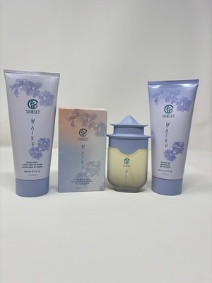 3 Avon SUNSET HAIKU Eau De Parfum Cologne, Body Lotion, Shower Gel