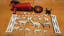 Vintage Farm Animal Toy Lot Cows Pigs Goats Chickens Tractor Fences 30 Pieces