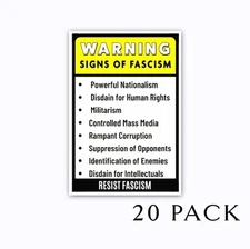 Political Vinyl Protest Stickers - Signs of Fascism Warning Decals  - Set of 20