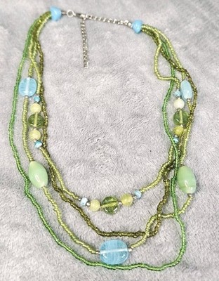 Womens Oval Glass and Seed Bead Necklace Collar Princess  18'' Multicolored