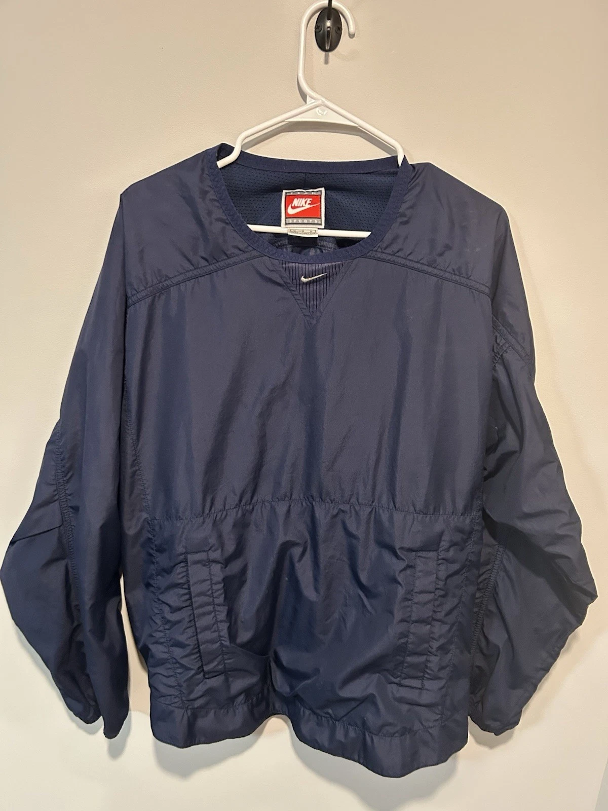 Vintage 90s Navy Blue Men’s Size Medium Nike Swoosh Long Sleeve Windbreaker