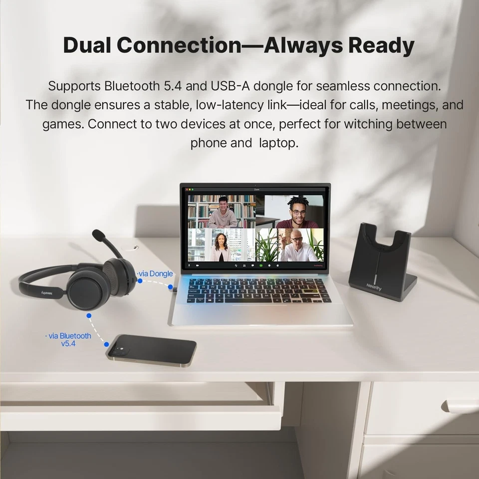 NEARITY EP320 Wireless Headset Mic Bluetooth 5.4 + USB Dongle – Black - Image 3 of 4
