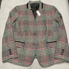 Talbots Alberdeen Blazer Size 14 Red Green Plaid Wool Blend Academia Holiday NEW