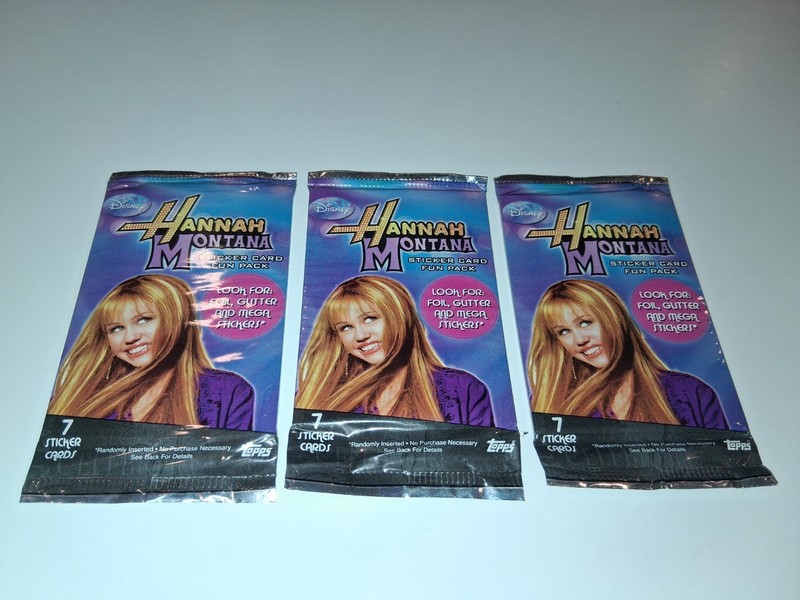 2008 TOPPS DISNEY HANNAH MONTANA WAX PACK CARDS FOIL GLITTER STICKER LOT OF 3
