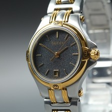 GUCCI 9040L Orologio Donna Quadrante Nero Vintage Quarzo 2 Toni Data 28mm...