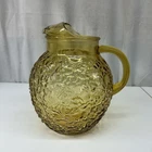 Vintage Anchor Hocking Lido Milano Crinkle Amber Honey Amber Ball Glass Pitcher
