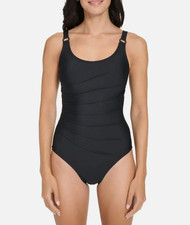 DKNY Women's Twist Cutout One Piece Swimsuit, Black, Medium