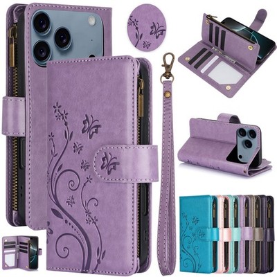 Zip Wallet Case Leather Flip Cover Fr iPhone 17 16E 15 14 13 12 11 Pro Max XR 8}
