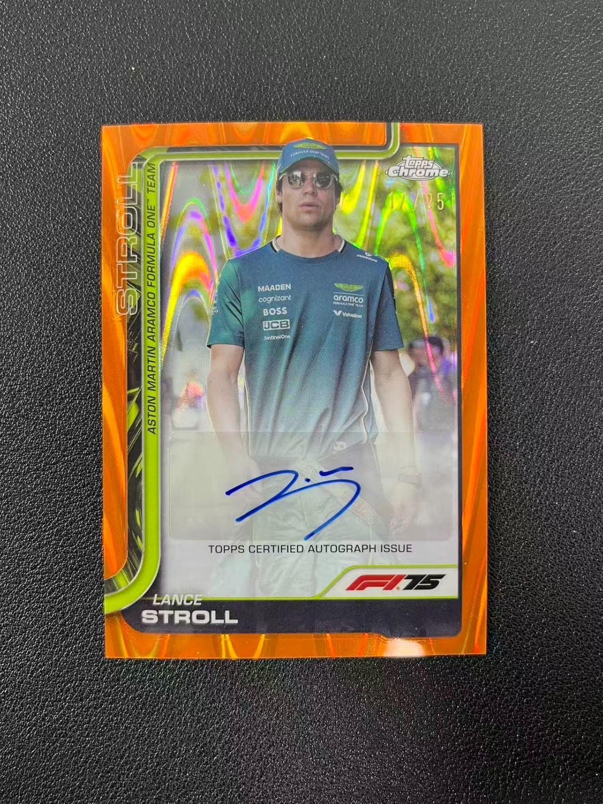 2025 Topps Chrome F1 Lance Stroll AUTO Orange RayWave 17/25 #CAC-STR CRK