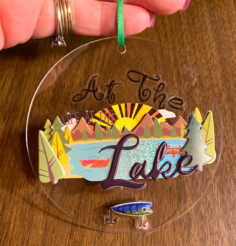 Acrylic AT THE LAKE Lure Fish Christmas Ornament 4"
