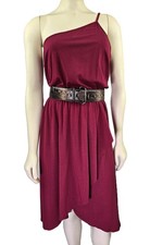 NWT Ann Taylor Dark Red Goddess One shoulder stretch cascading skirt Dress S, LP