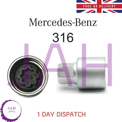 Mercedes 17 mm RADMUTTERVERRIEGELUNG SICHERHEITSBOLZEN SCHLÜSSEL NUMMER 316 STECKDOSE, WNLK, UK
