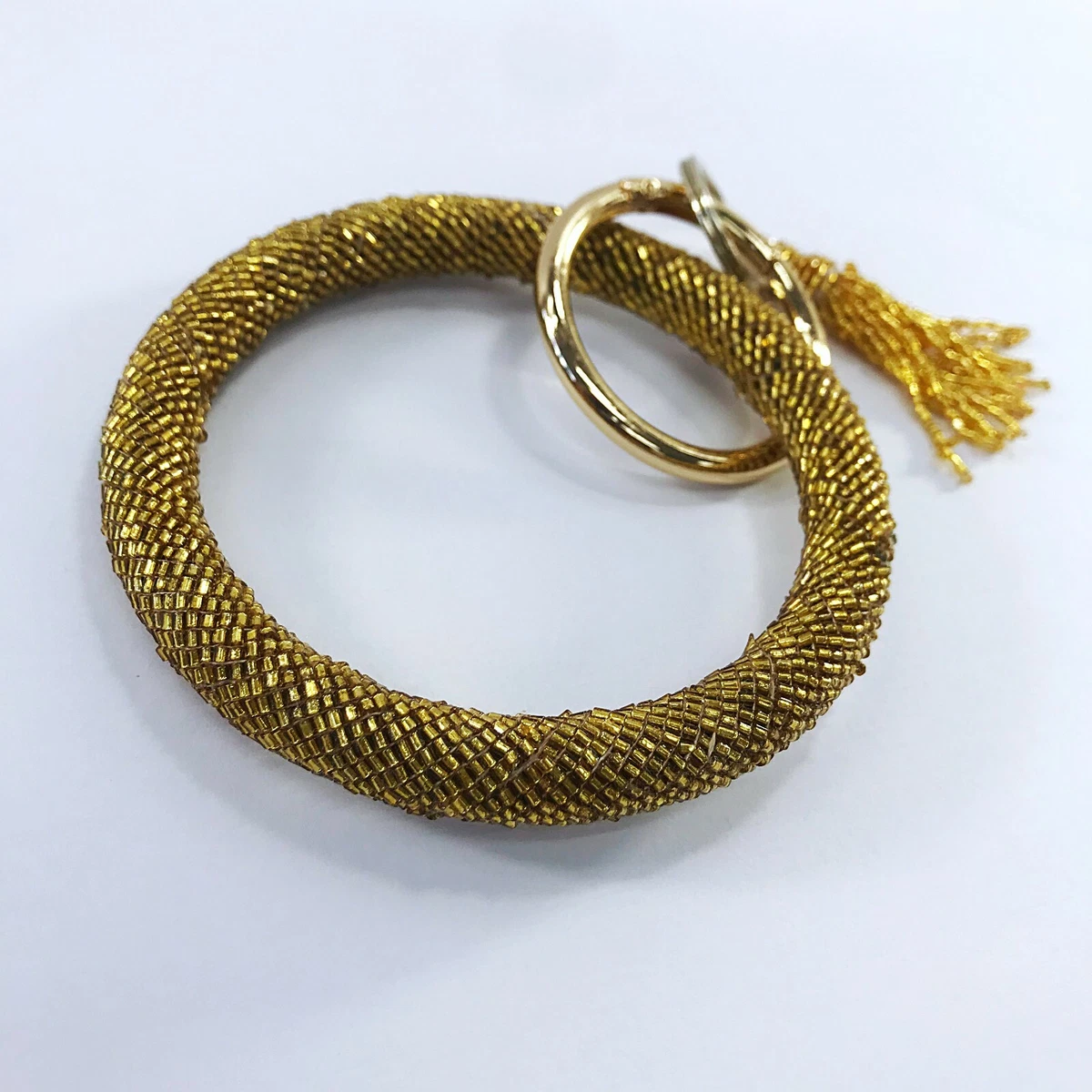 Gold Color Beads Circle Easy Grip Big Key Ring Bracelet Bangle Key Chain