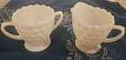 Vintage Anchor Hocking Hobnail Milk Glass Cream And Sugar Bowl