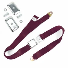 2pt Burgundy Airplane Buckle Lap Seat Belt w/ Flat Plate Hardware rat rods