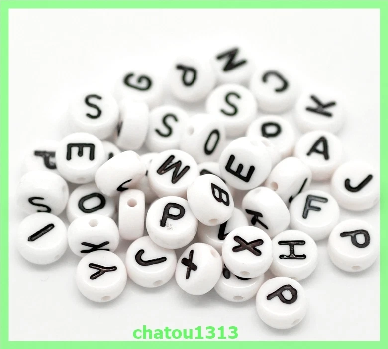 lot perle lettre alphabet ronde noir et blanc mélangé ou au choix A à Z 7mm - Photo 2/3