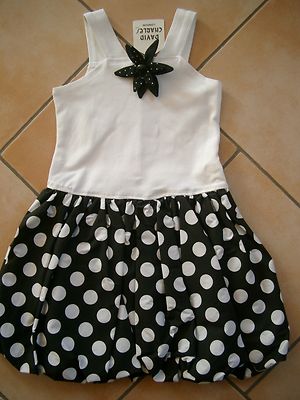 (C478) David Charles Girls Pünktchen Kleid Trägerkleid Blumen Verzierung gr.116