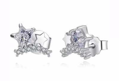    925 STERLING SILBER STERN WUNSCH OHRSTECKER & GESCHENK ETUI