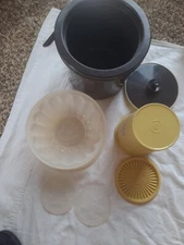 ThreeVintage Tupperware.  Jello mold w/3 molds,sugar container,and ice bucket