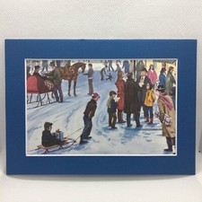 New Handmade 5x7 Matted  Old Fashioned Christmas Town Scene Free Ship 120