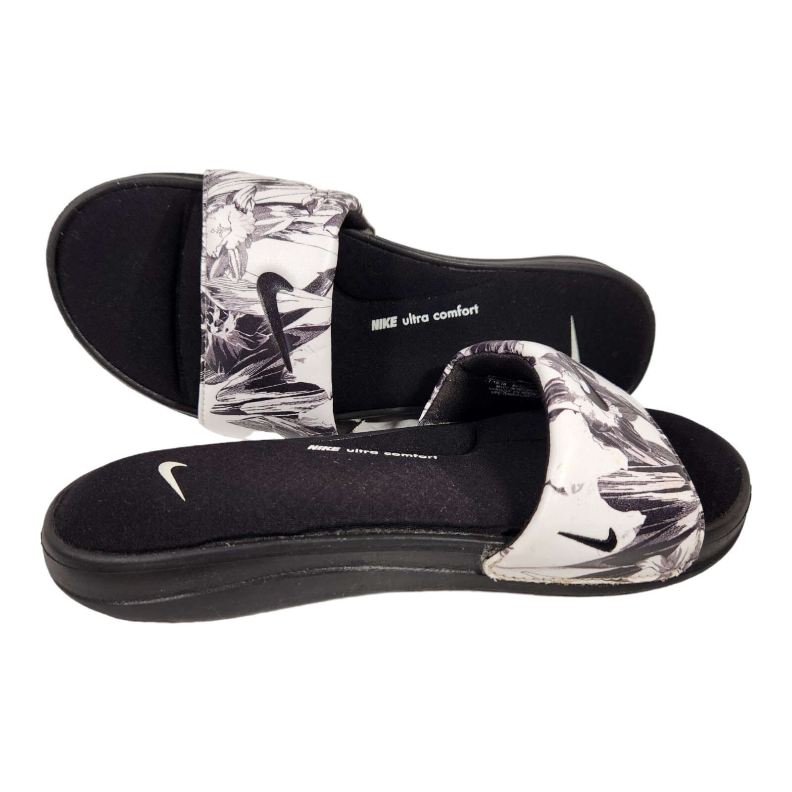 Nike Ultra Comfort Flower Slides Womens Size 6 BQ8295-002 Black u0026amp; White  Sandals | eBay