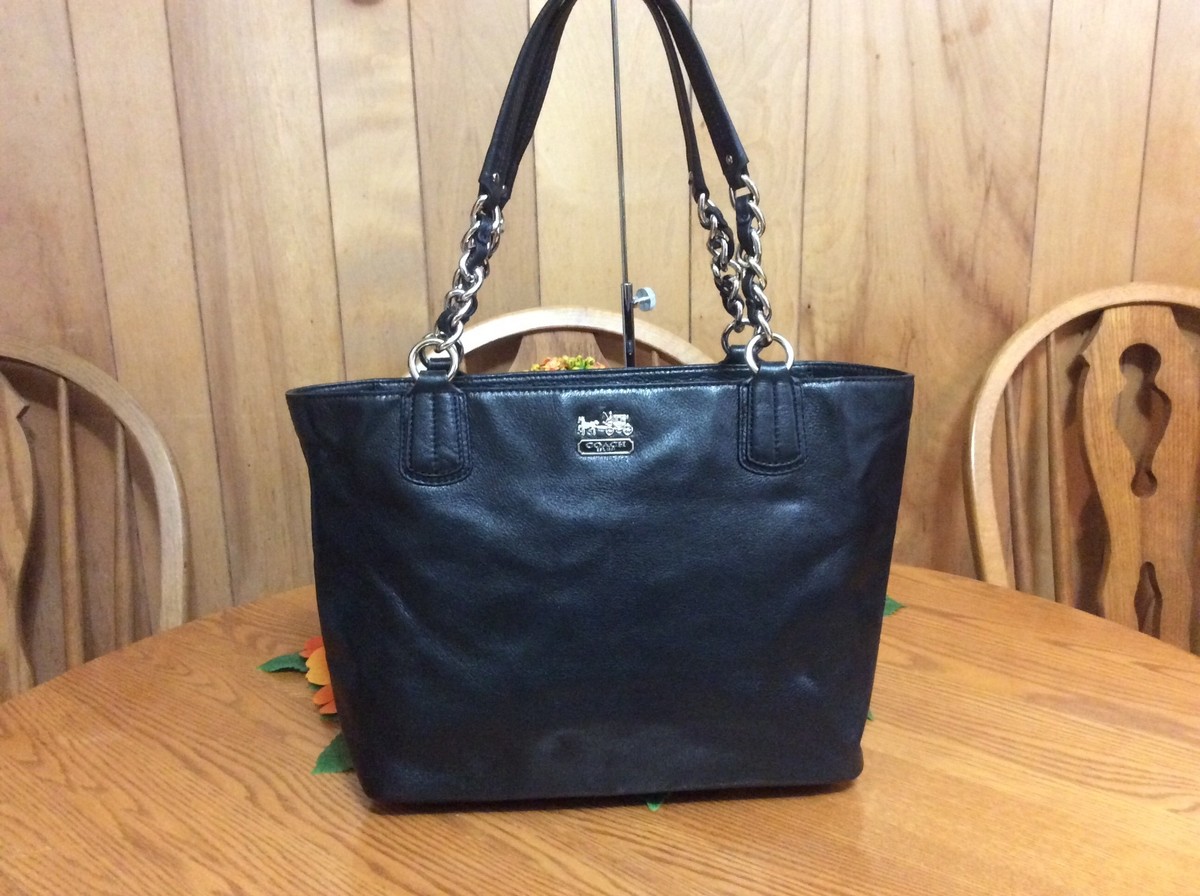 Coach Madison Pebble Leather Chain EW Tote L1281-20466 Black