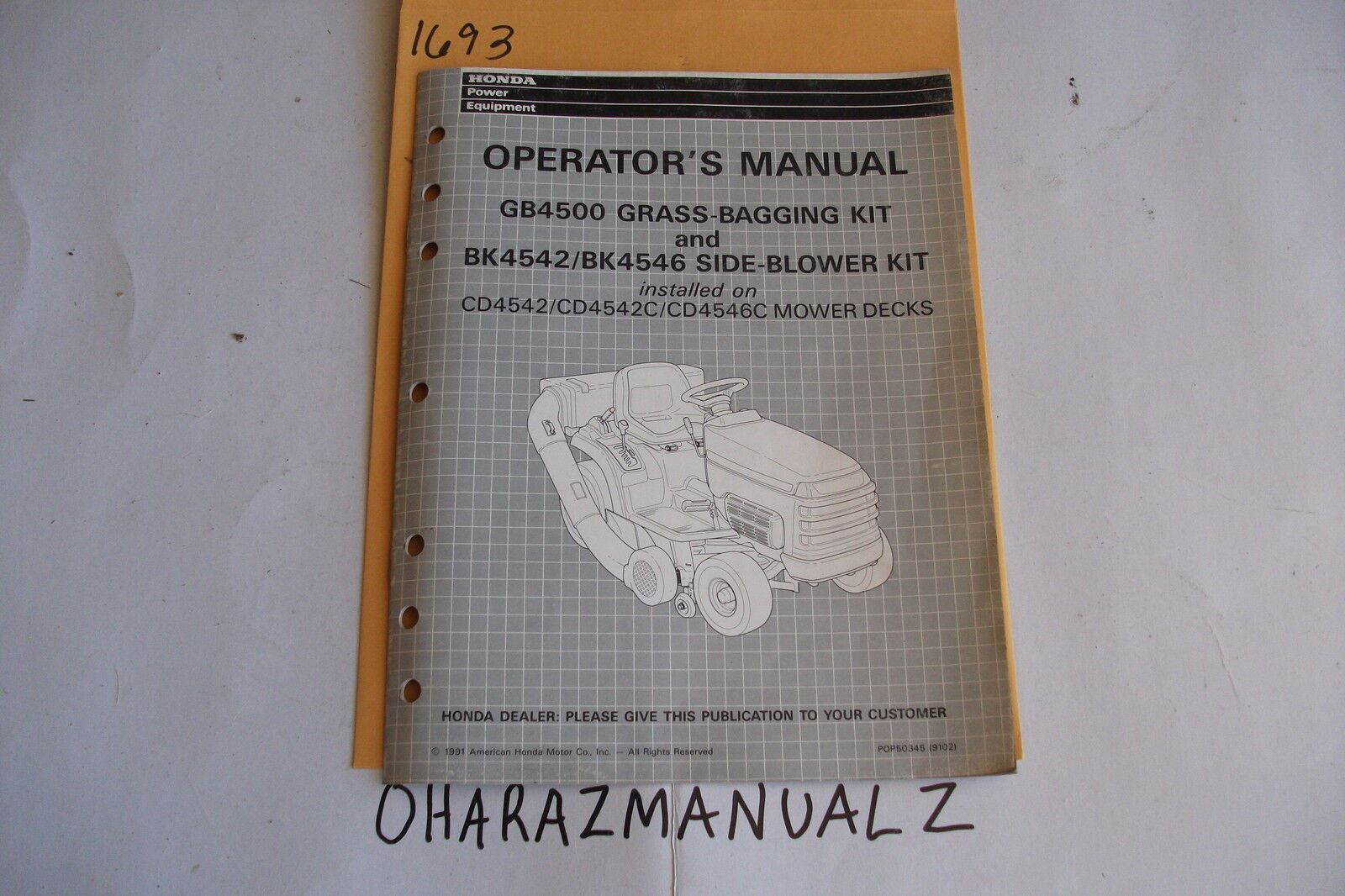 Honda GB4500 Grass Bagging Kit For Multi Purpose Tractor Operation's Manual
