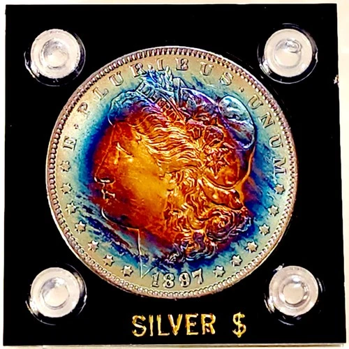 1897-O CH BU + Vibrant Rainbow Toned Key Date Morgan Dollar Old Collection