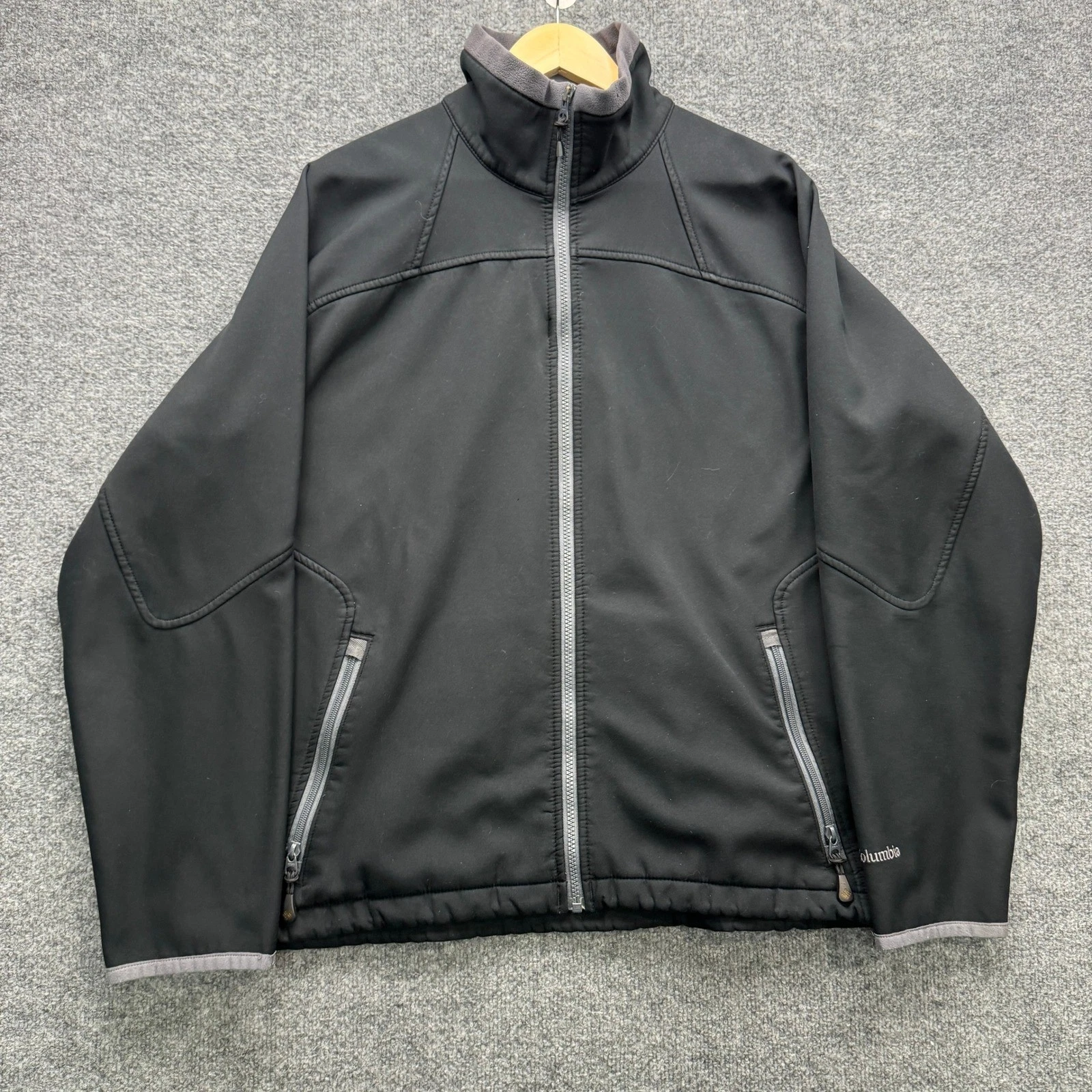 Columbia Softshell Jacket Mens Large Black Long Sleeve Fleece Lined Outdoor